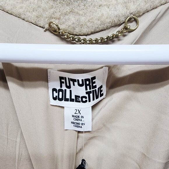Future Collective Womens Beige Wool Blend Blazer Jacket Size 2X  Pockets  Lining - Picture 3 of 7